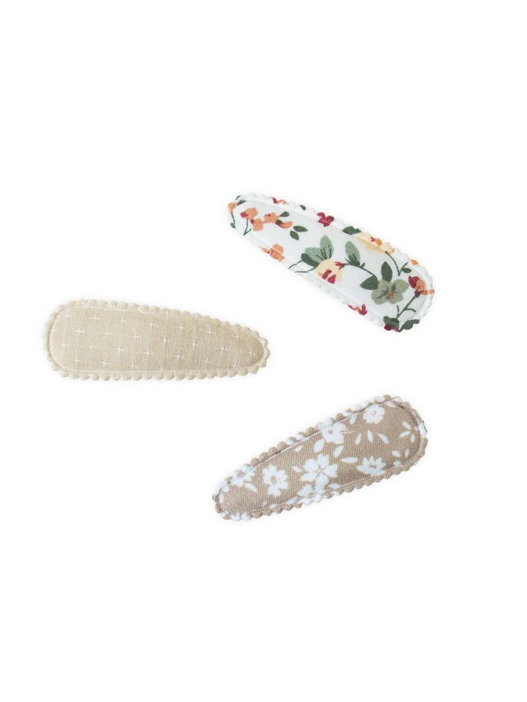 Baby Hair Clips 3 Pack - Taupe Floral