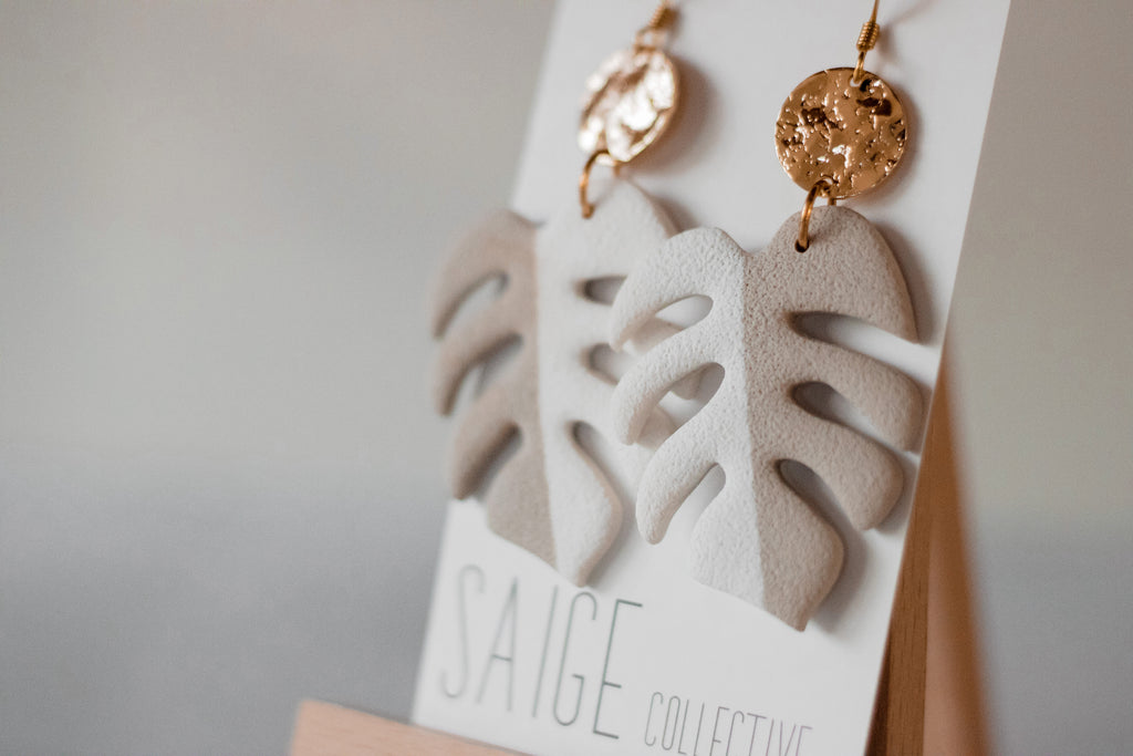 Eden - Nude/White Stucco Clay Earrings