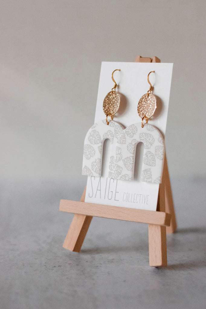 Archer - White Monstera Clay Earrings