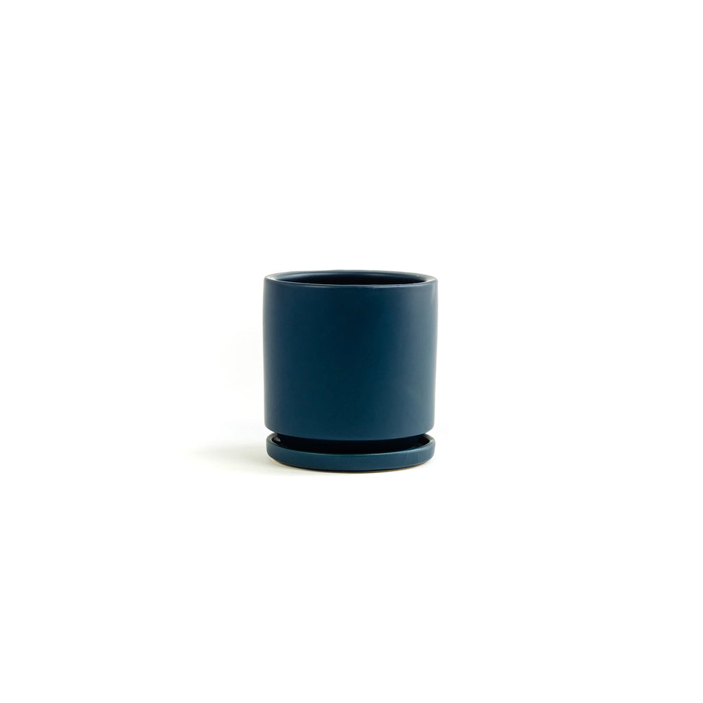 6.25" Gemstone Cylinder Pot with Water Tray - Midnight