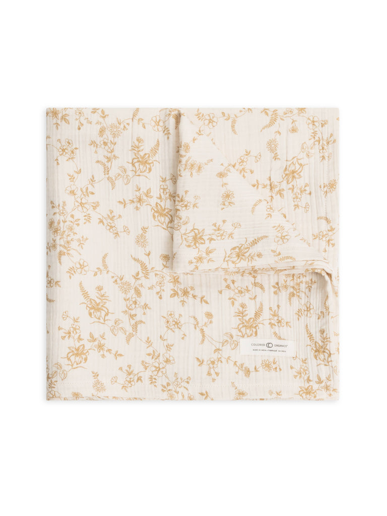 Organic Baby Muslin Swaddle Blanket - Julia Floral / Latte