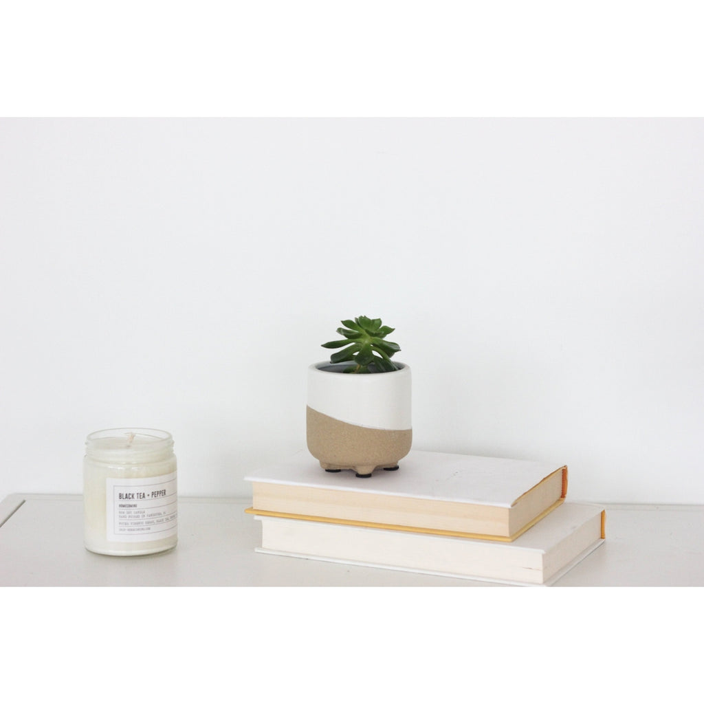 Matte White + Natural Texture Footed Planter